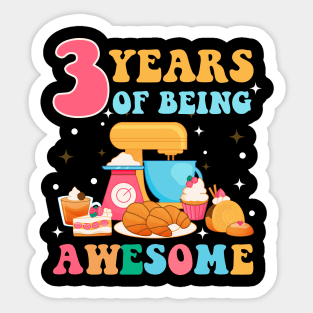 3 Years Of Being Awesome Tee 3rd Baking Birthday Gift Leopard Girl Birthday Tee Baking Party Outfit Sticker